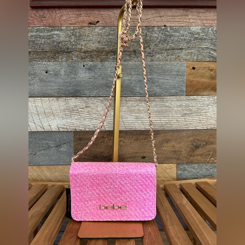NWT-Bebe Vibrant Pink Woven Crossbody Bag with Chain